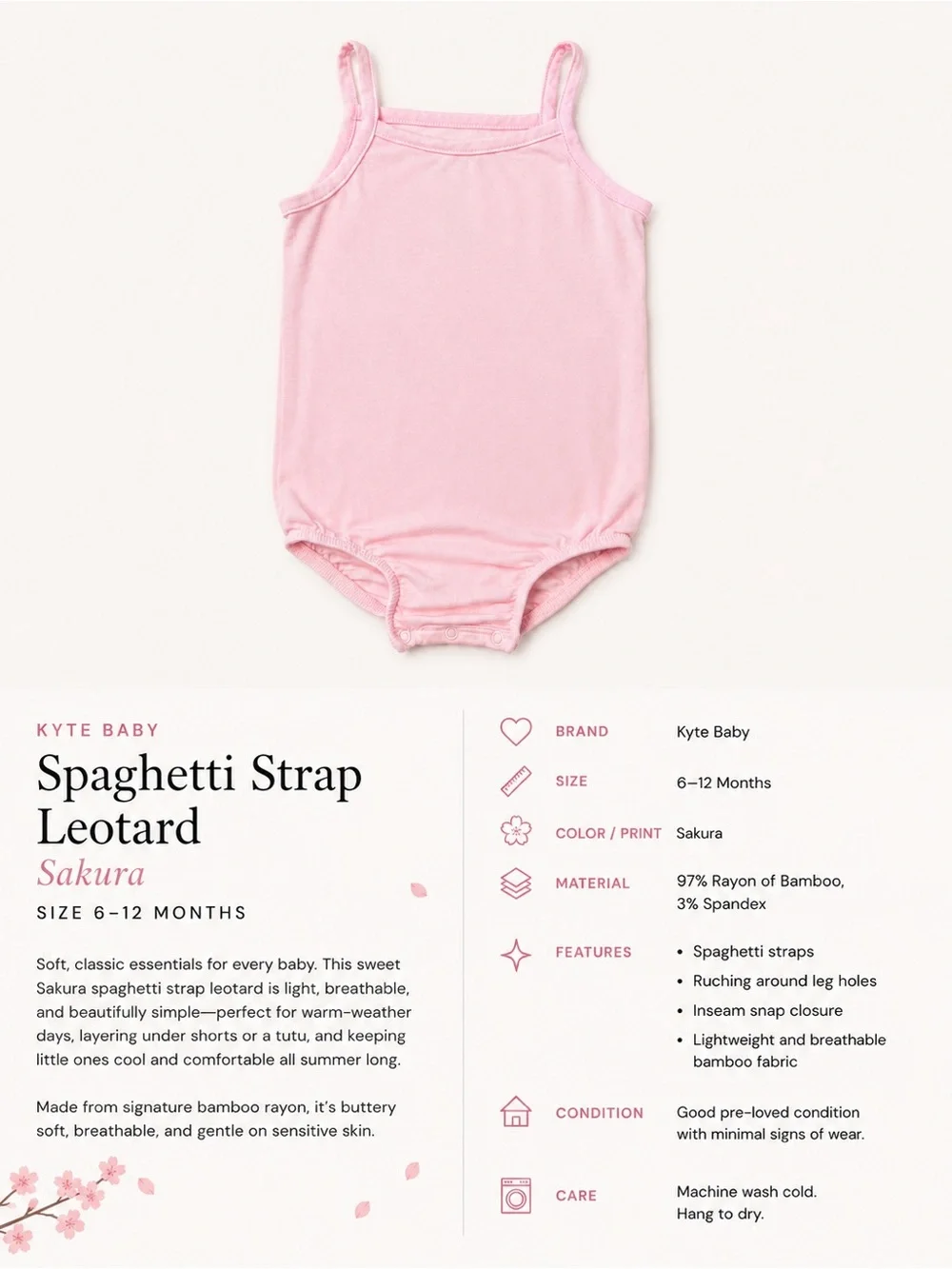 Kyte Baby Sakura Spaghetti Strap Leotard 6–12M | Bamboo